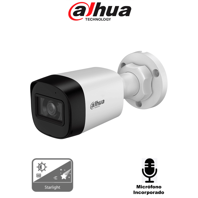 Cámara Bullet de 5 Megapíxeles Starlight, Micrófono Integrado, Lente de 2.8mm, Hasta 30 m de Iluminación Inteligente, IP67
